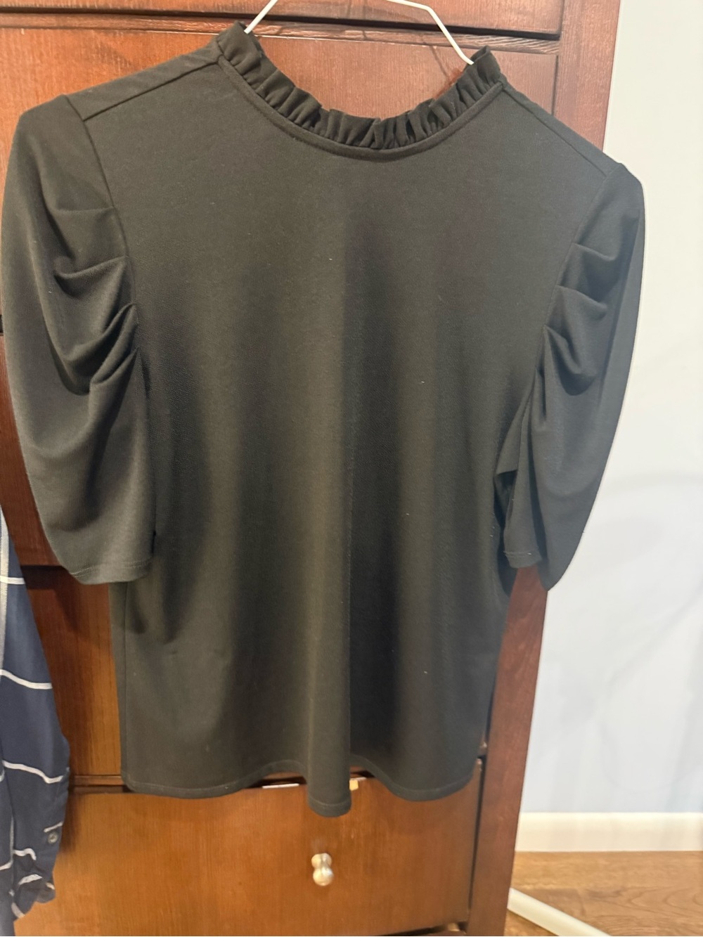 CeCe Black Ruffle Mock Neck Puff Sleeve Blouse Size M